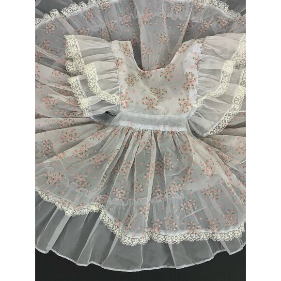 Vintage Southern Belle Frocks Baby Girl Dress Pinafore Apron Full Circle Flocked - Picture 8 of 9